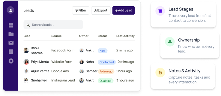 LeadSmart built-in CRM dashboard